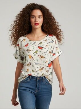 LA SOUL Bird Print High-Low Top | Size XL | Multi-Color